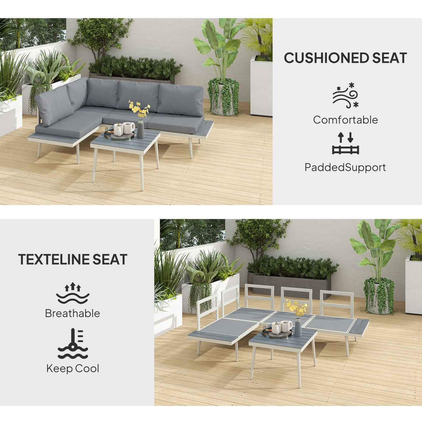 3 Piece Garden Furniture Set with 5-Level Adjustable Lounger