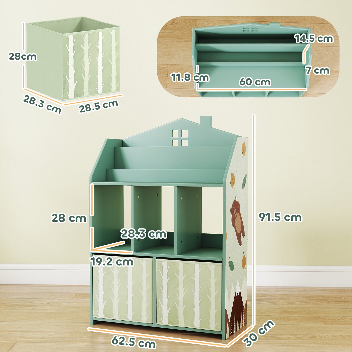Kids Bookshelf with Storage, Toy Storage Unit with Book Display