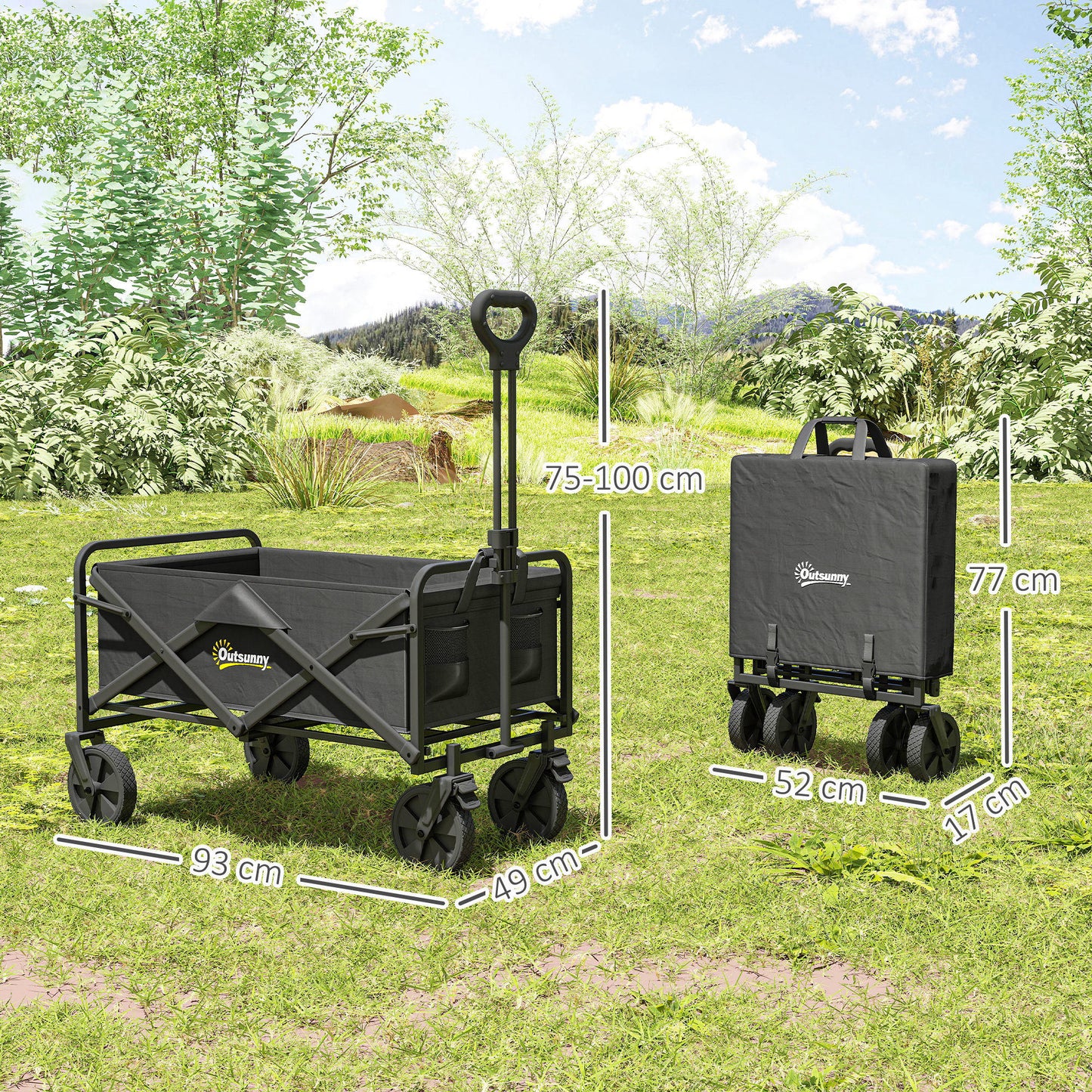 Folding Steel Frame Garden Storage Cart, with Wheels and Handle