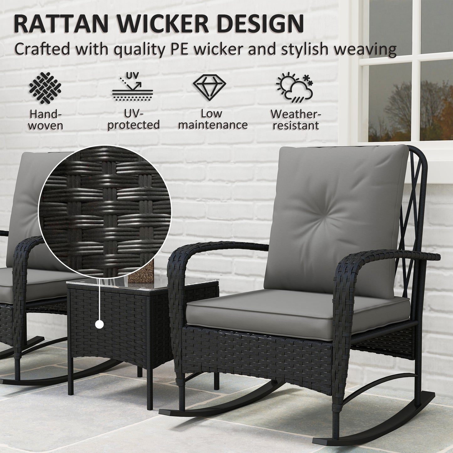 Three-Piece Rocking Chair Rattan Bistro Set