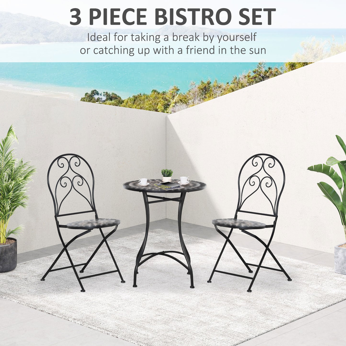 3 Pieces Garden Bistro Set with Coffee Table