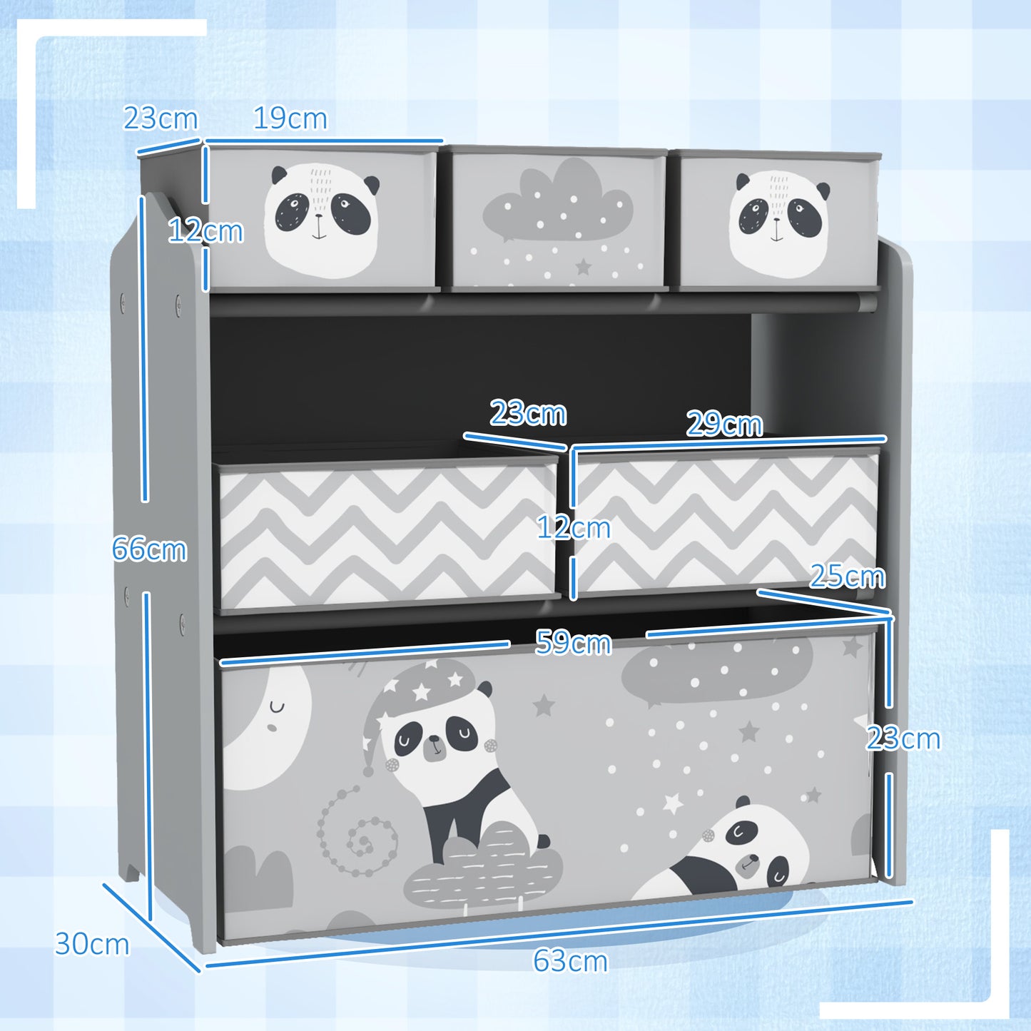 Kids Storage Unit, Toy Storage Organiser, with Six Fabric Bins