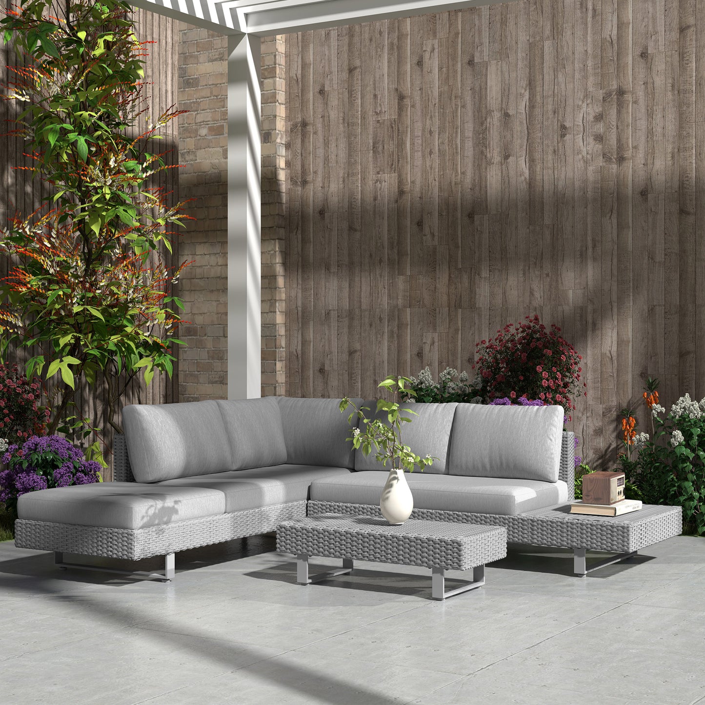 Three-Piece Rattan Sofa Set, with Cushions