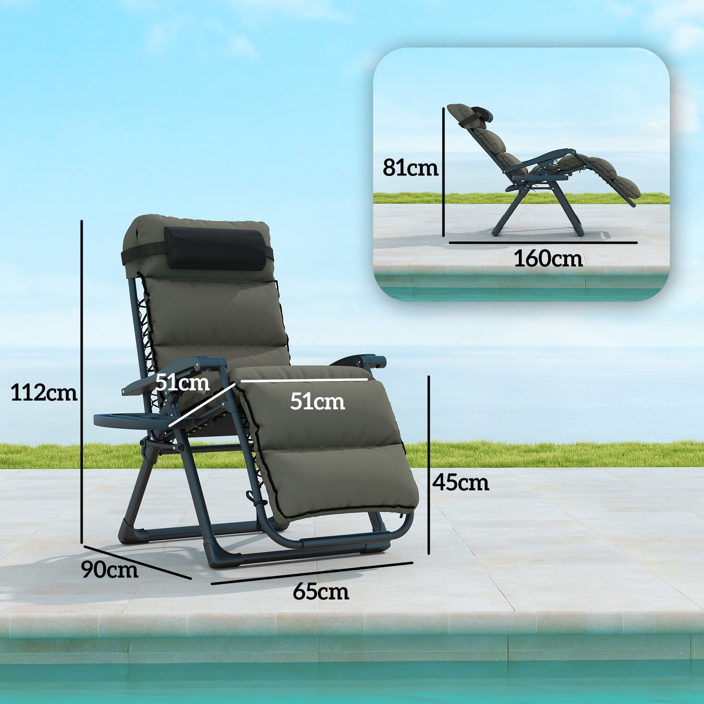 Set of Two Reclining Sun Loungers, with Cushion
