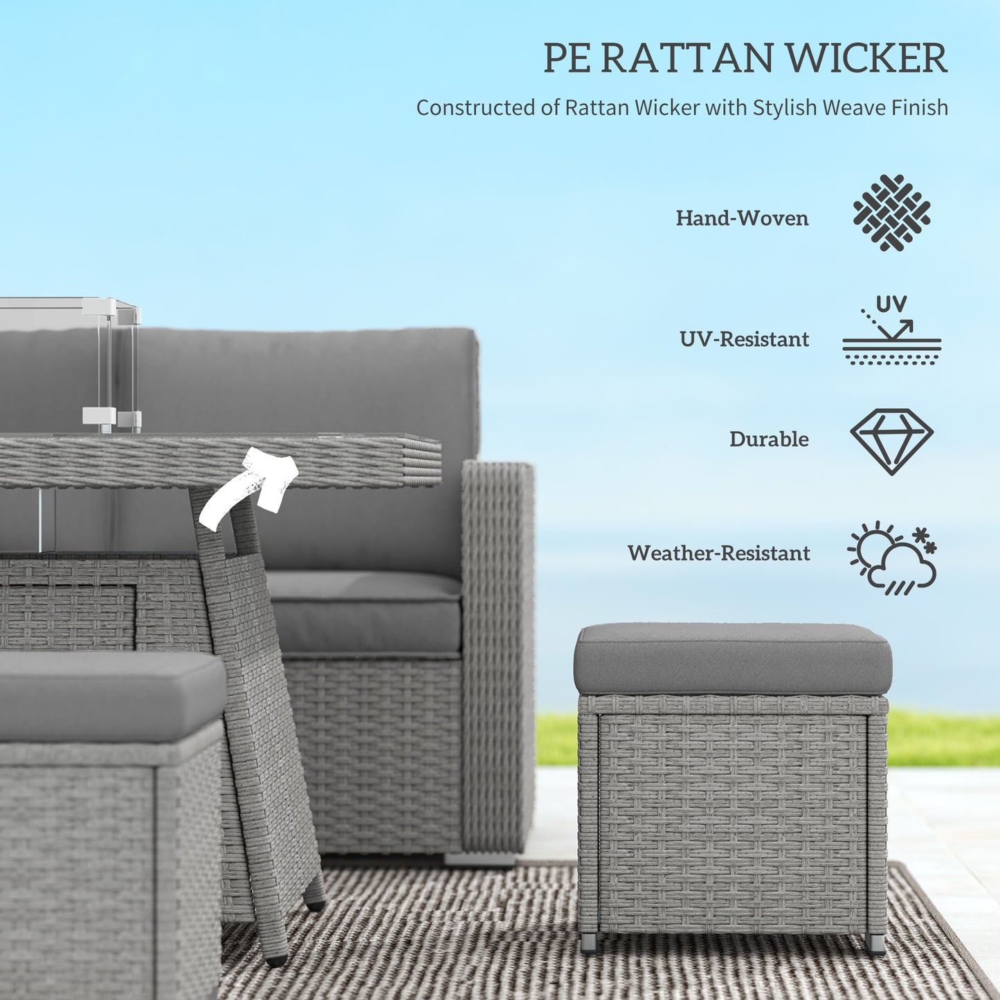 Seven-Piece Firepit Table Rattan Sofa Set