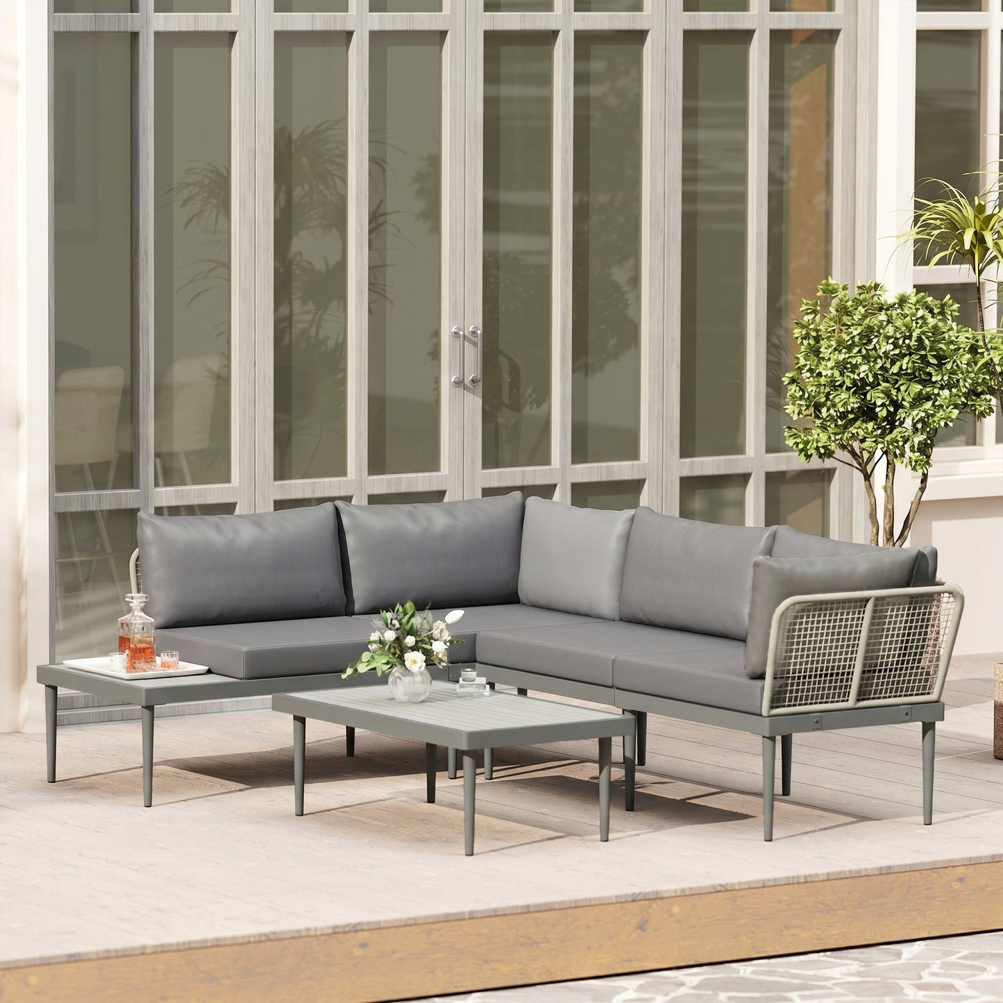 Thee-Piece 'L' Rattan Sofa Set
