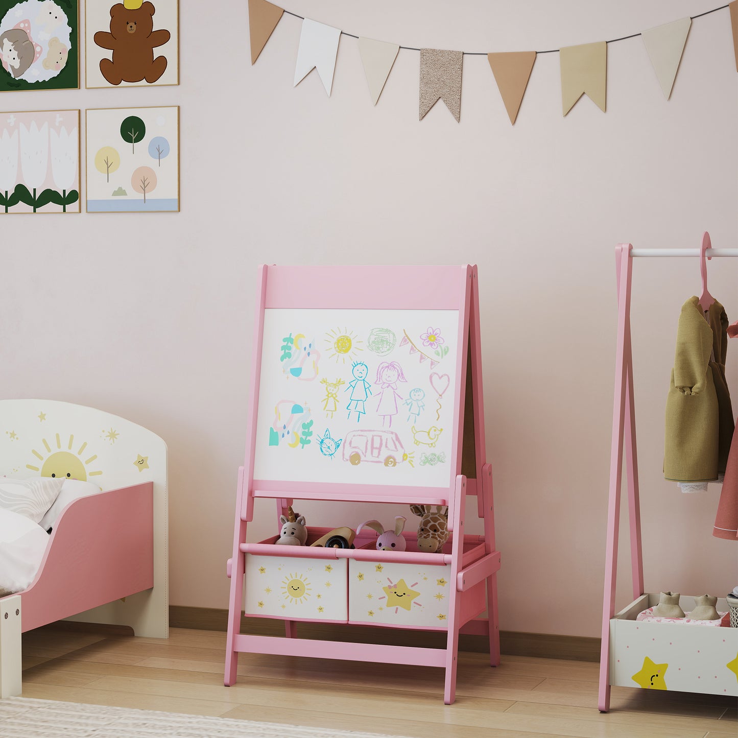 Art Easel for Kids, Double-Sided Whiteboard/Blackboard