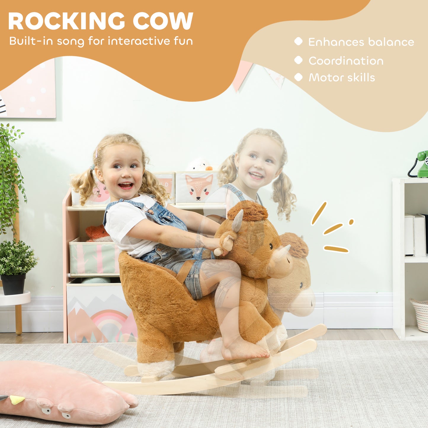 Baby Rocking Horse with Safety Belt, Wood Base