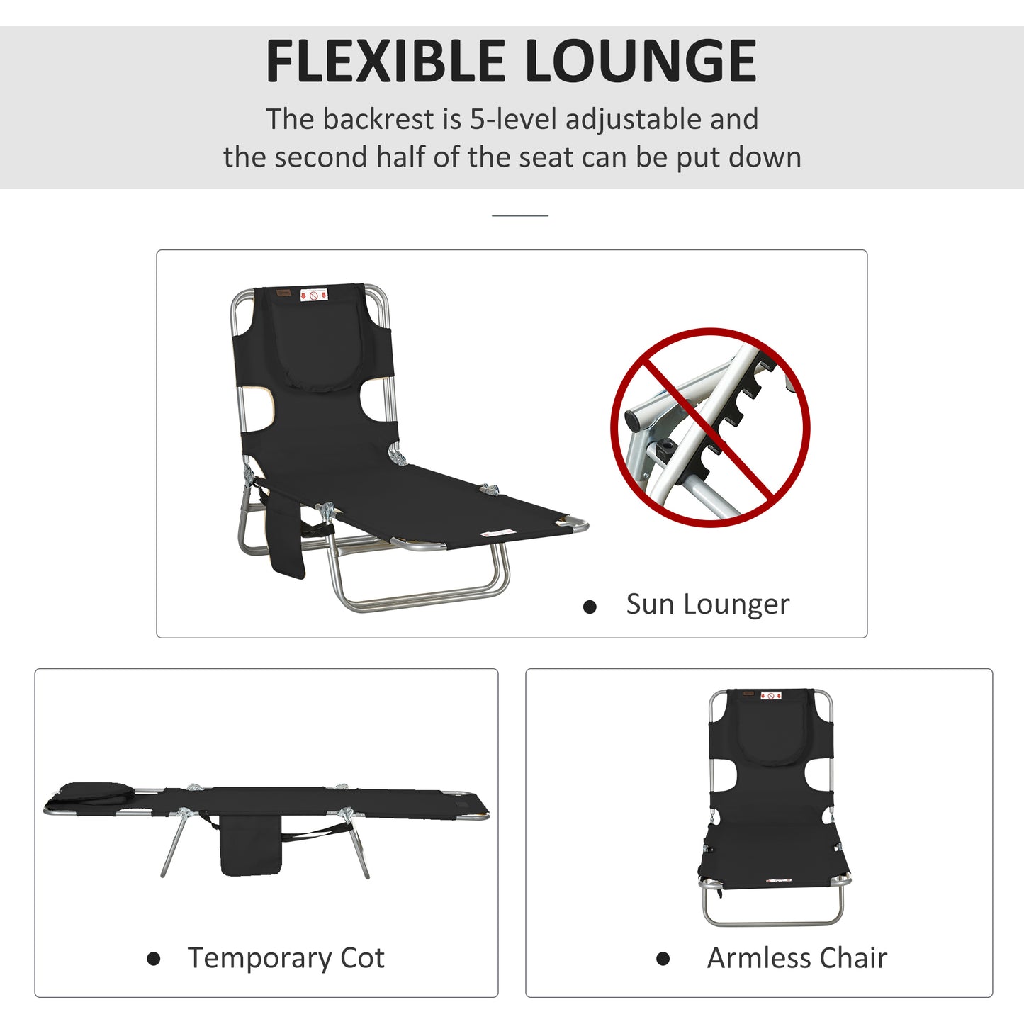 Foldable Sun Lounger, Beach Chaise Lounge with Reading Hole