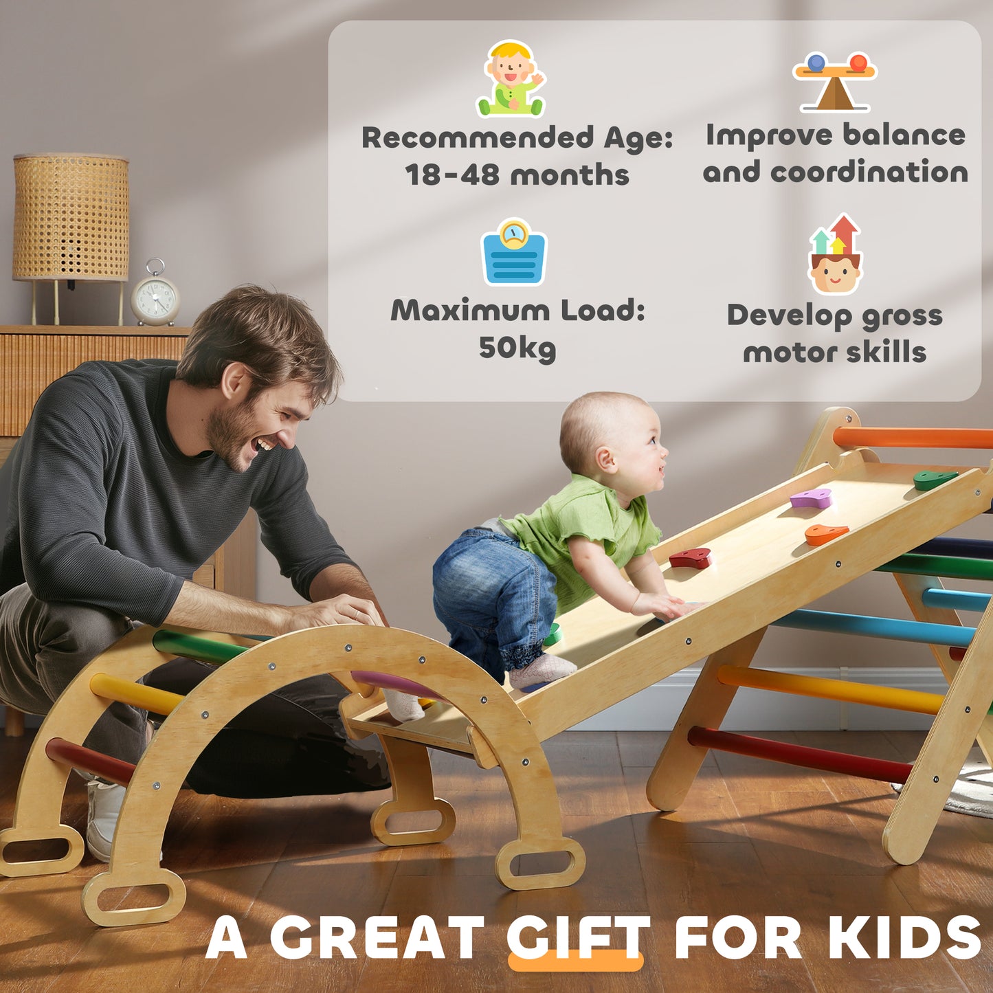5-in-1 Toddler Climbing Frame with Ramp, Arch, for 18-48 Months