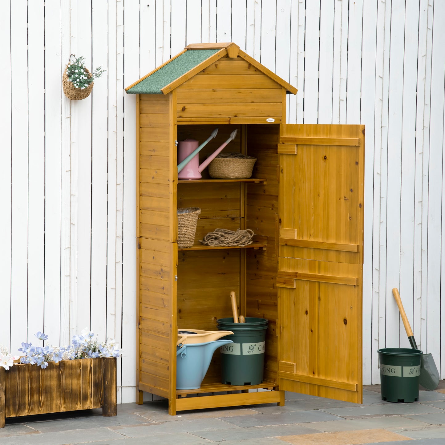 Wooden Garden Storage Shed Utility Gardener Cabinet w/ 3 Shelves (1)