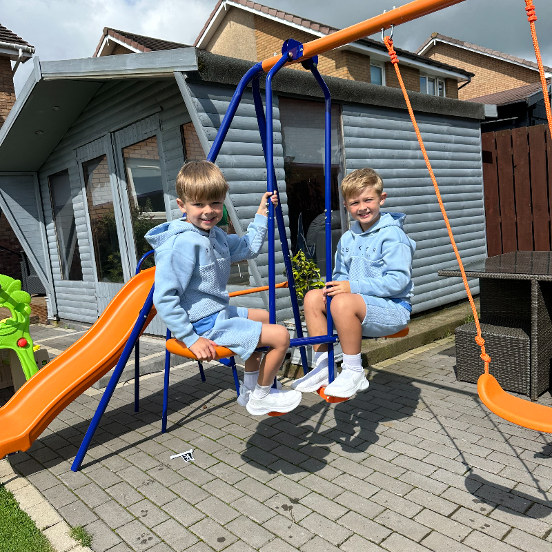 Four-In-One Metal Garden Swing Set, with Double Swings, Glider