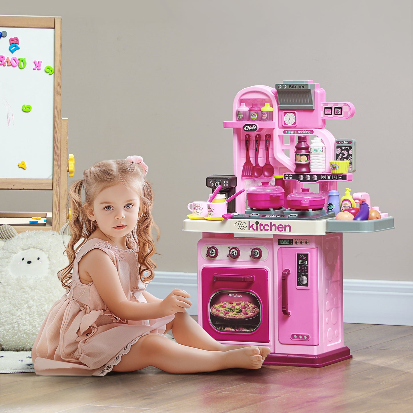 Kids Kitchen with 33 Pieces, Lights, Sounds, Storage