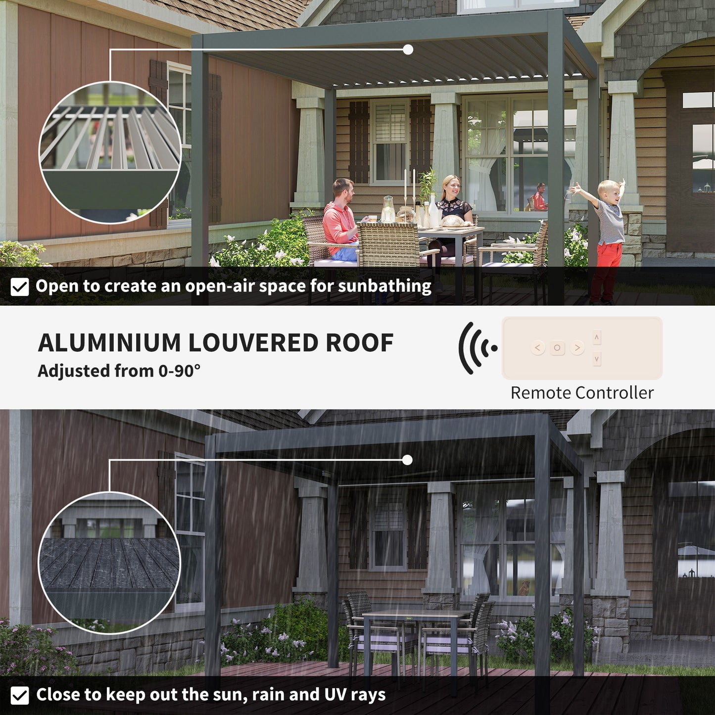 3 x 3(m) Electric Louvered Pergola with LED Lights
