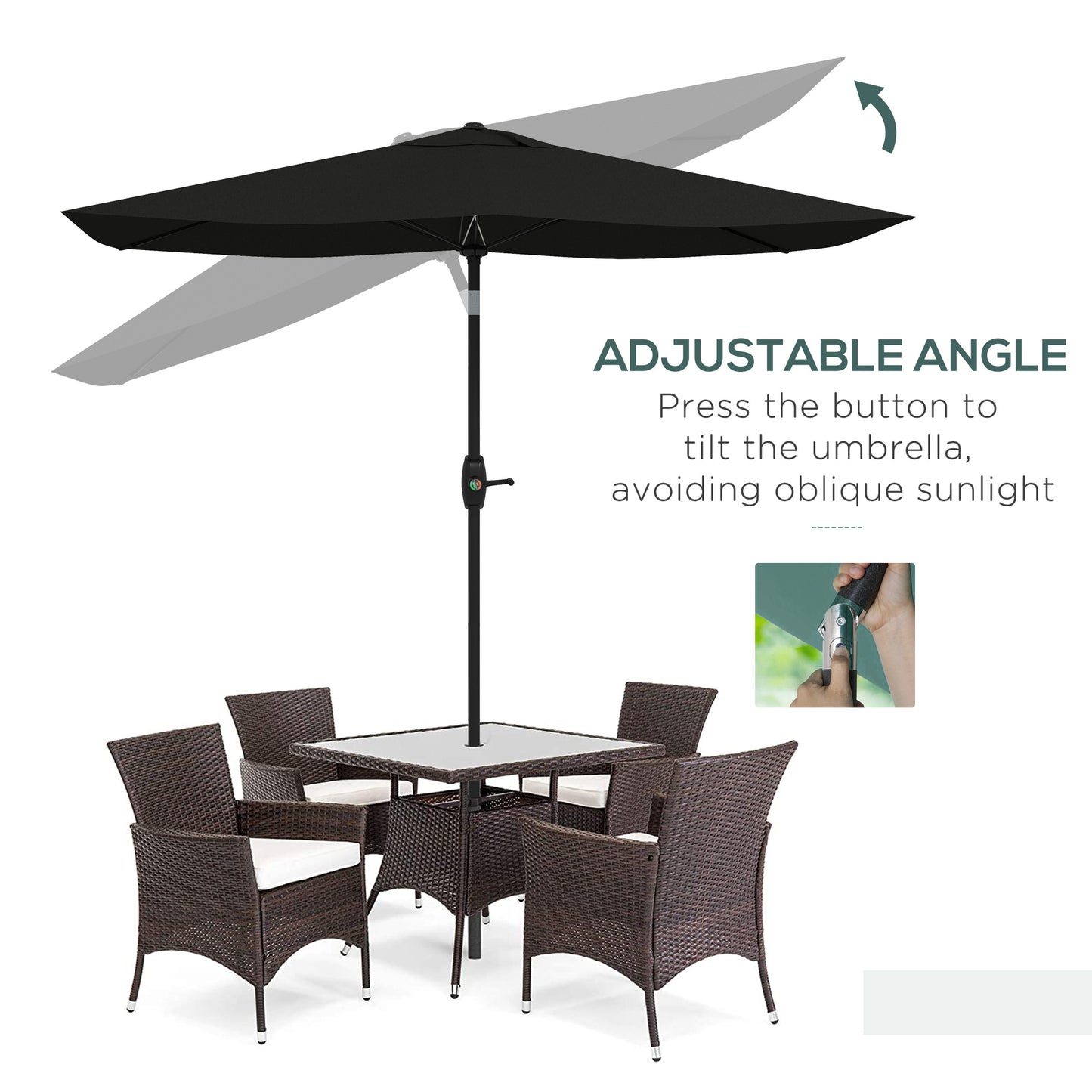 3 x 2 m Garden Parasol Umbrella with Aluminium Pole