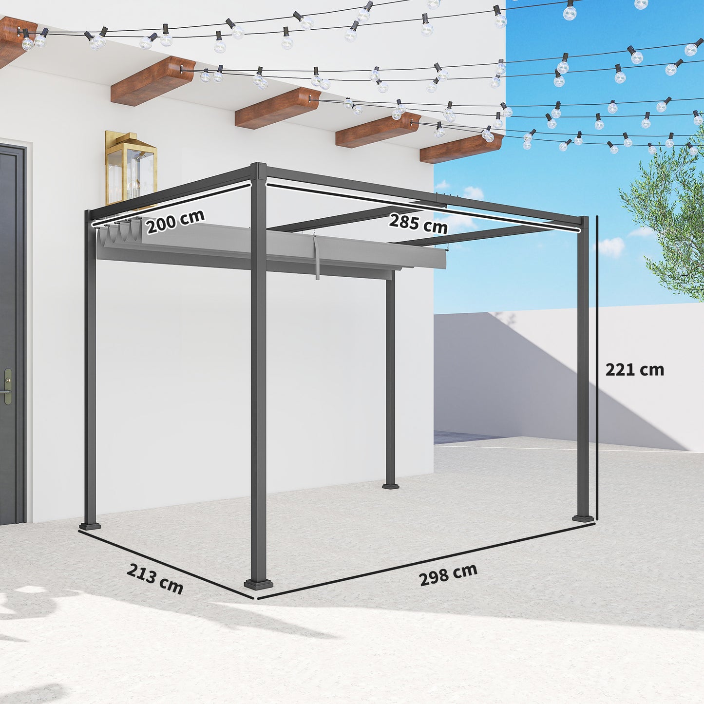 3 x 2m Metal Outdoor Pergola with Retractable Roof