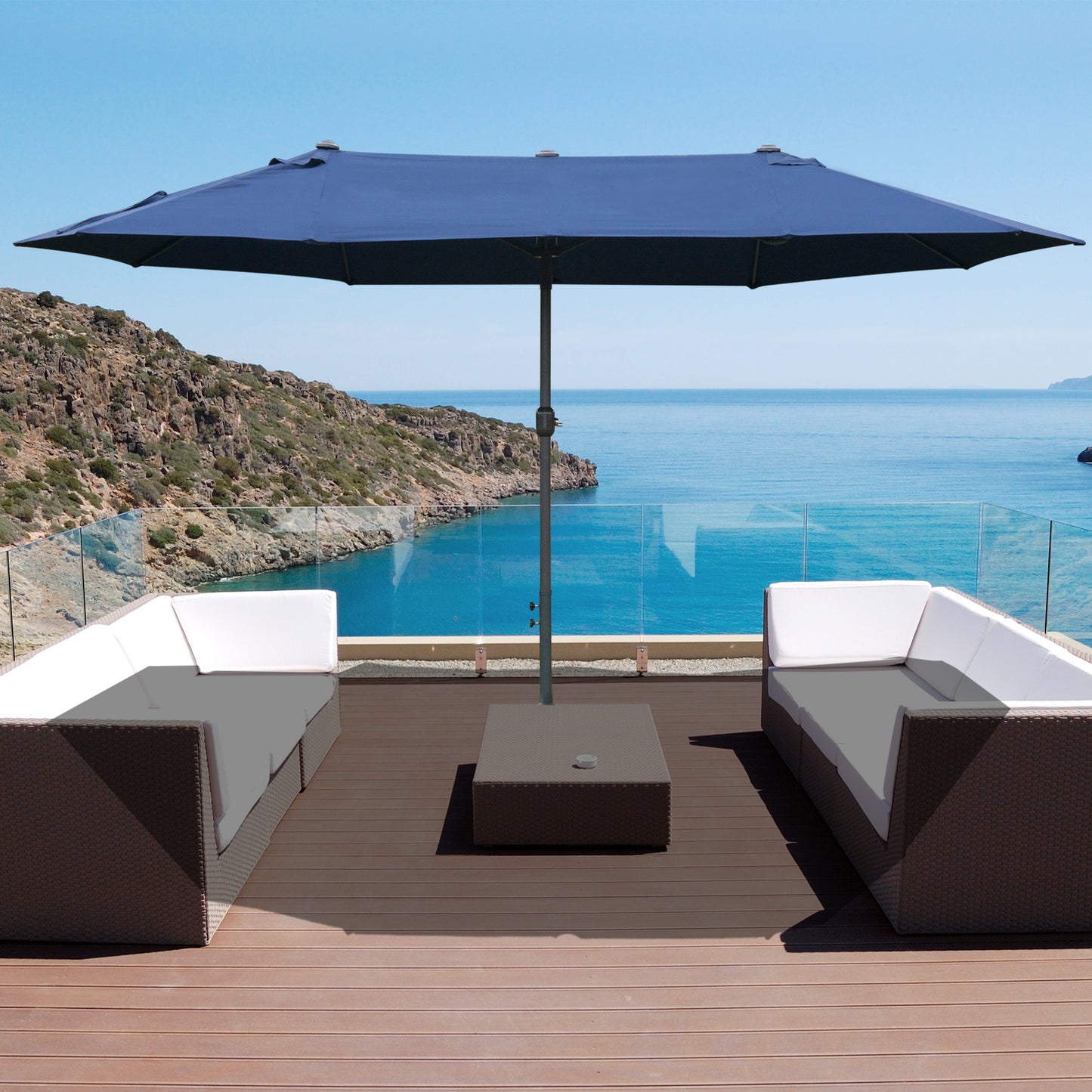 4.6M Sun Umbrella Canopy Double-sided Crank Sun Shade w/ Cross Base (1)
