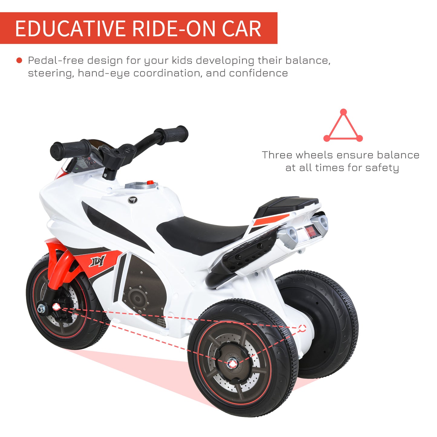 Kids Ride-On Police Bike 3-Wheel Vehicle w/ Music Lights Safe Seat
