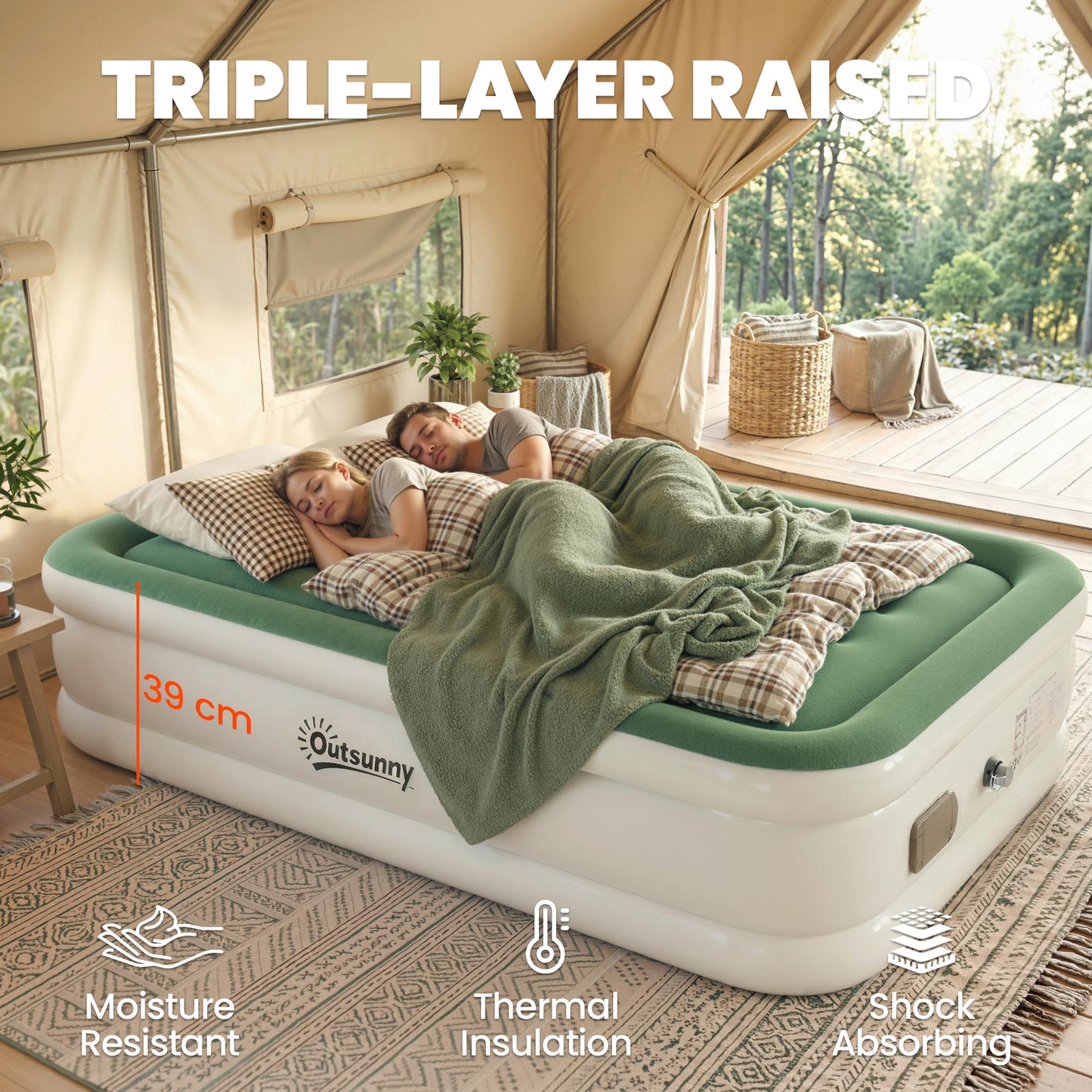 Inflatable Mattress, Double Air Bed with Built-in Electric Pump