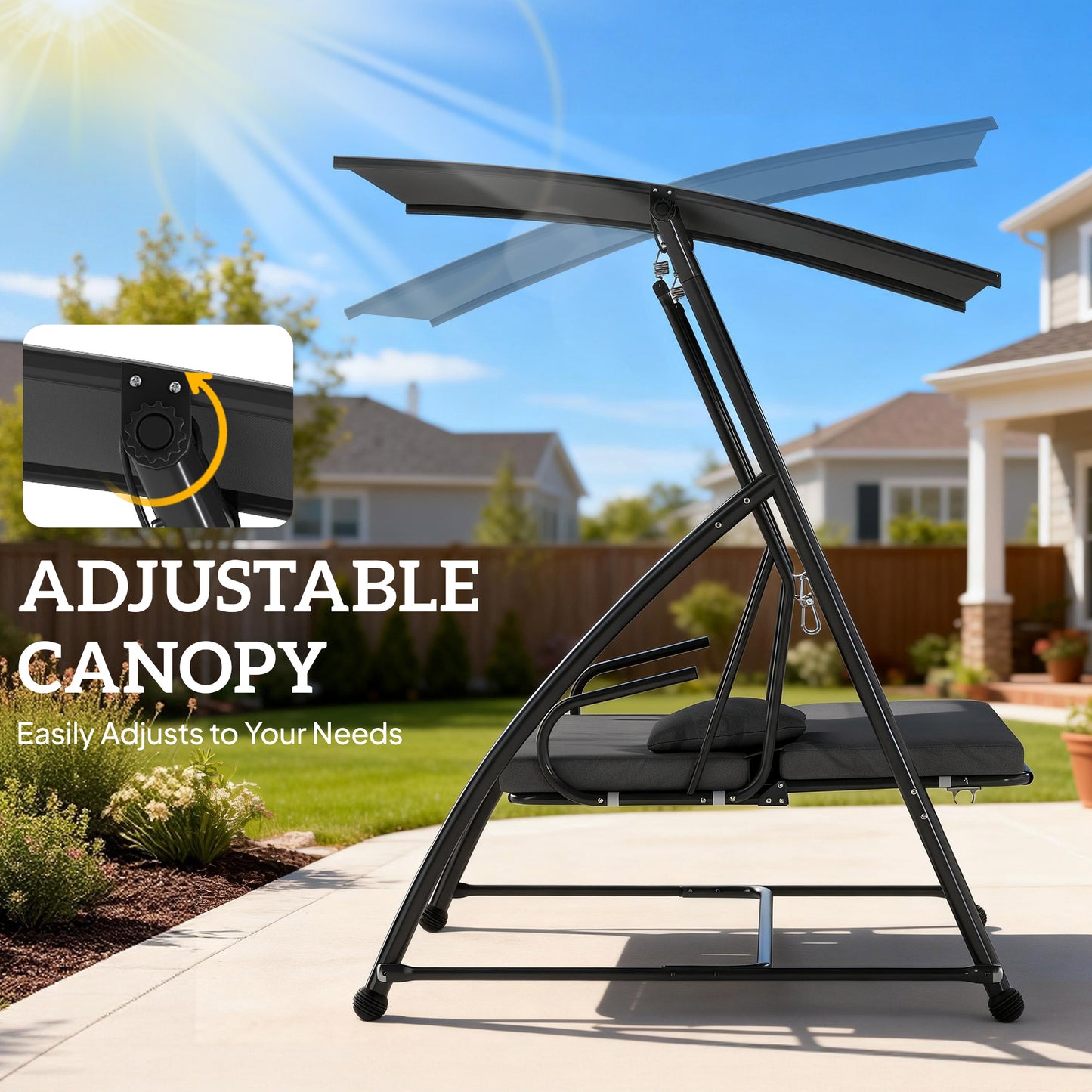 Outdoor 2-in-1 Swing Chair Lounger 3 Seater Garden Swing Seat Bed