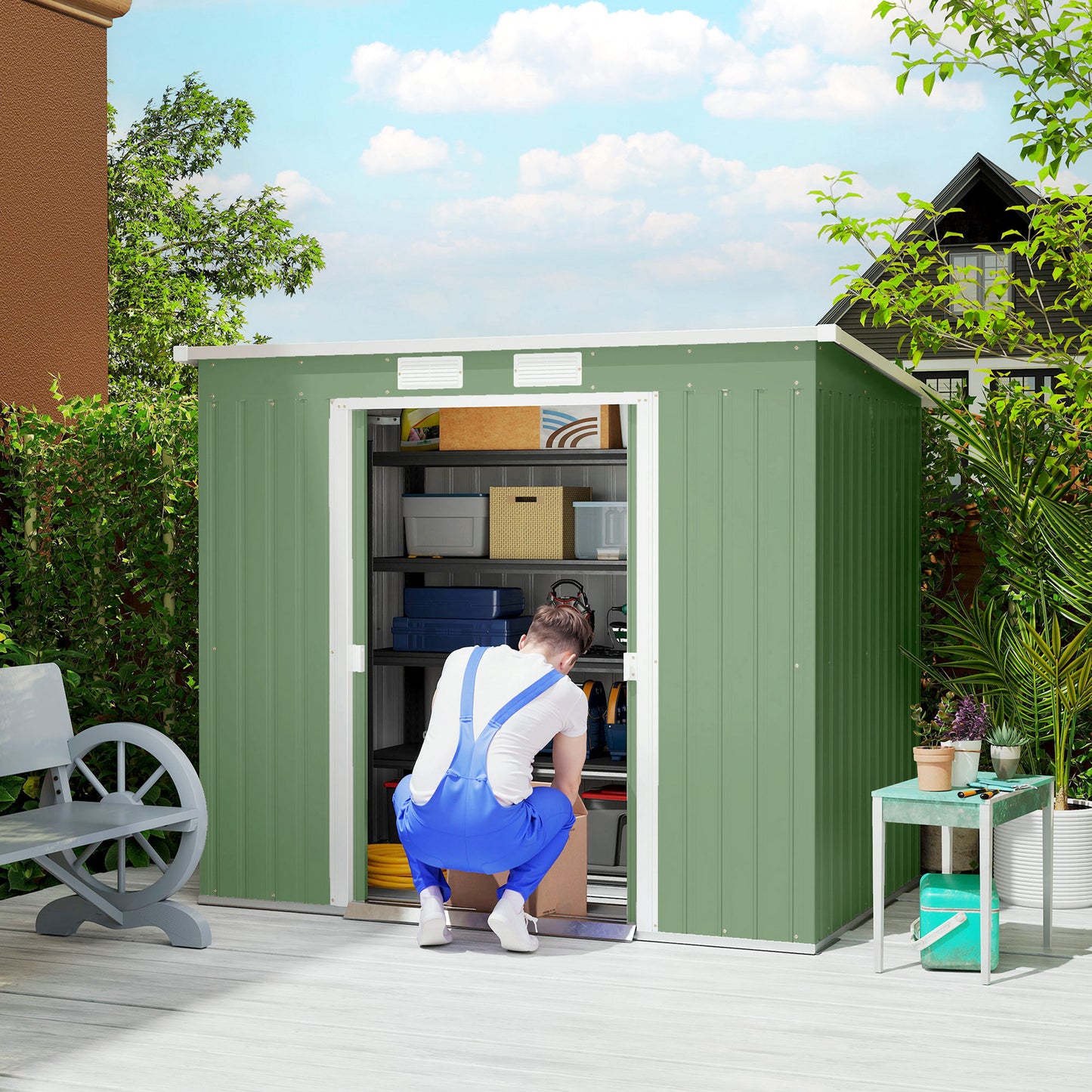 7 x 4ft Galvanised Steel Garden Shed, with Foundation Kit