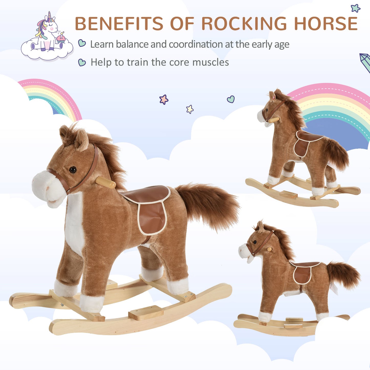 Kids Classic Rocking Horse, with Moving Mouth, Neighing Sounds