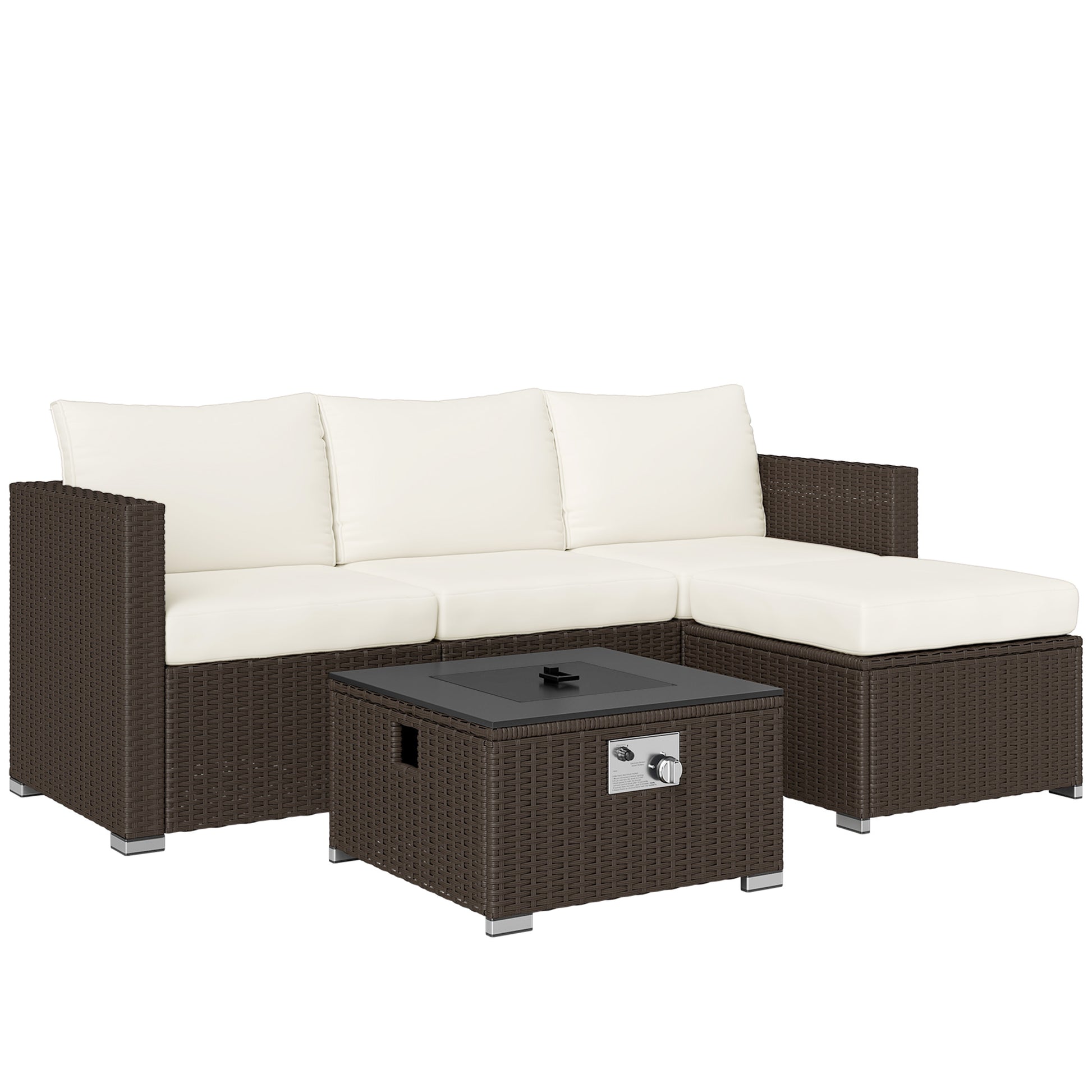 Five Piece Rattan Garden Furniture Set with Gas Fire Pit Table (1)