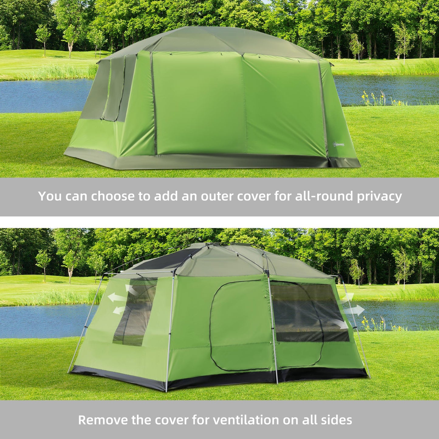 Tunnel Tent Camping Shelter w/ Porch, Two Rooms, Lamp Hook