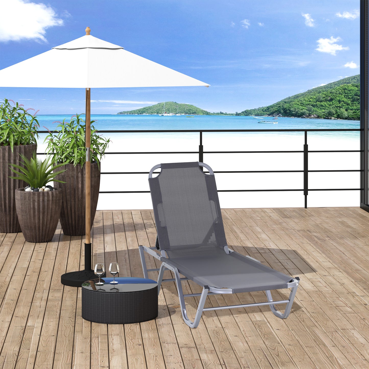 Sun Lounger Relaxer Recliner w/ 5-Position Adjustable Backrest Pool