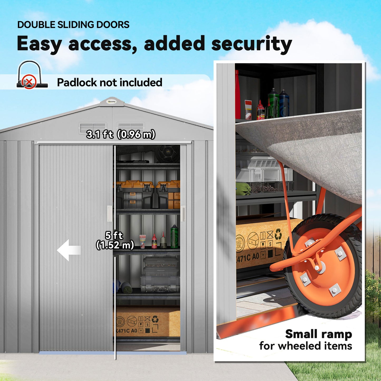 7 x 4ft Lockable Metal Garden Tool Storage Shed Storage