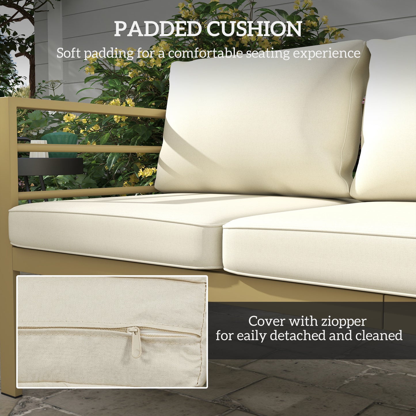 Garden Bench with Cushions, 3-Seater Sofa with Backrest