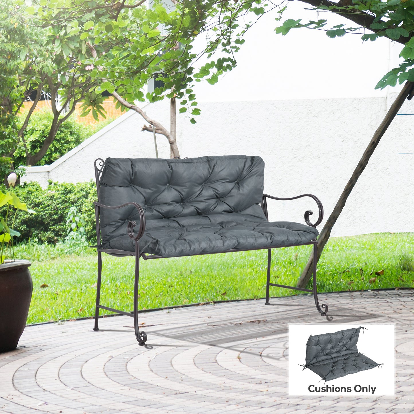 2 Seater Bench Cushion, Garden Chair Cushion with Back and Ties