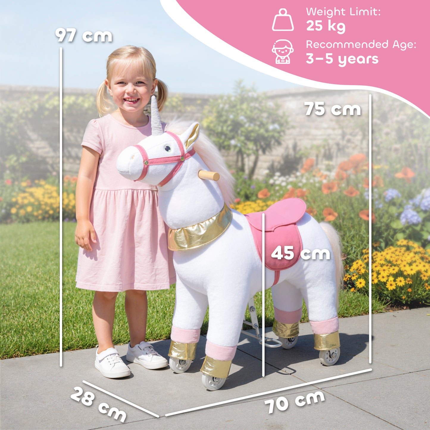 Kids Rocking Horse, Plush Walking Horse with Wheels