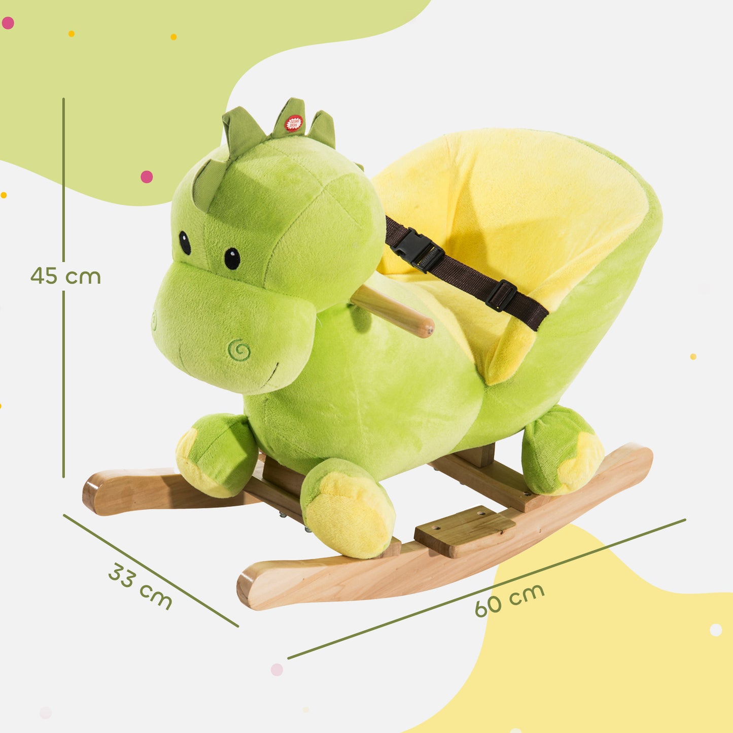 Kids Rocking Horse, Plush Ride-On Dinosaur Seat, with Seat Seat Belt
