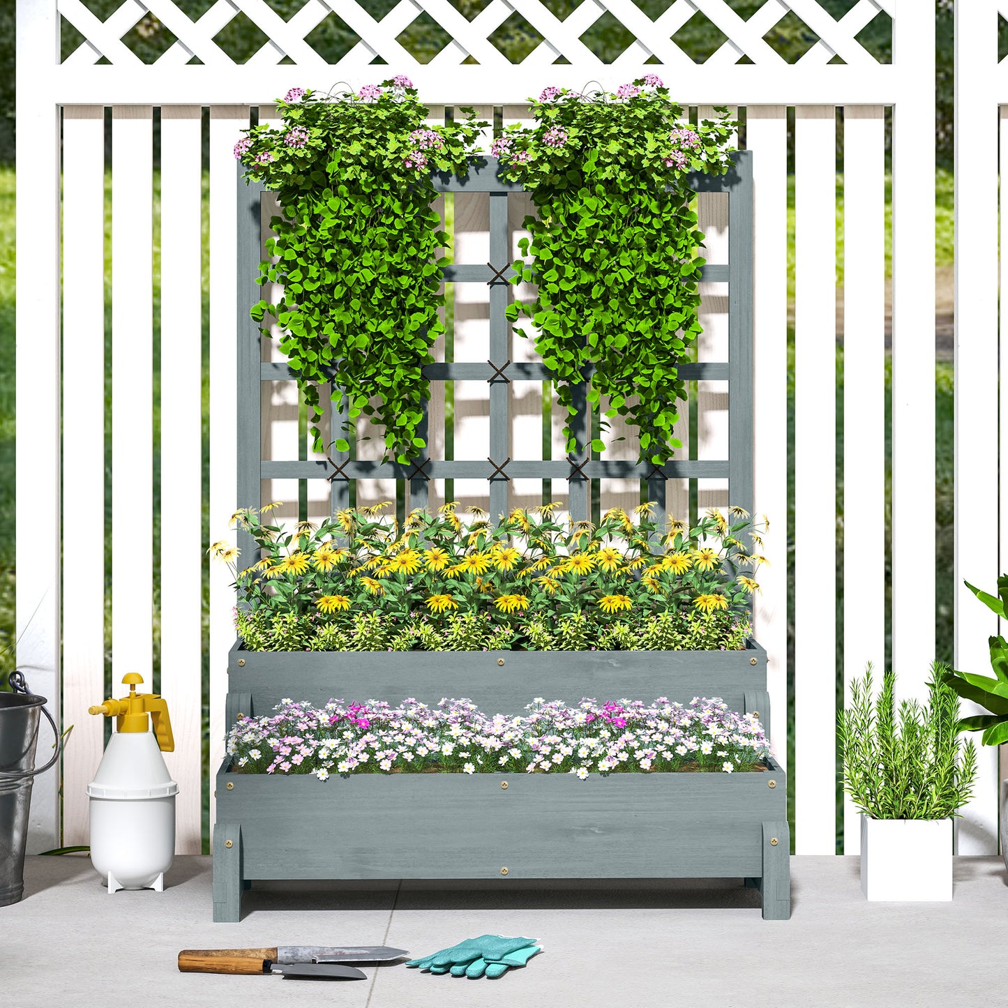 2-Tier Raised Garden Bed with Trellis