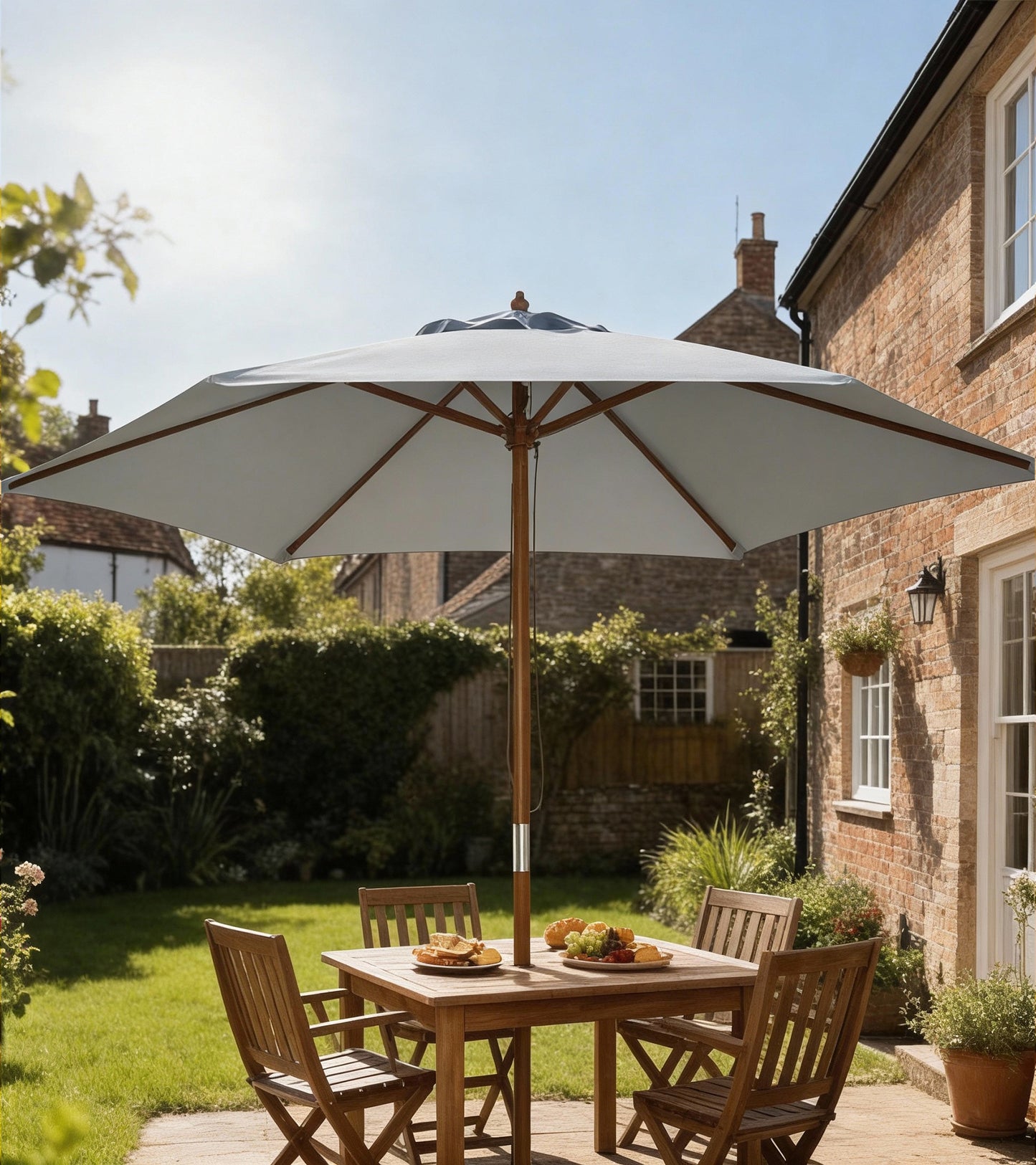 2.5m Wood Garden Parasol Sun Shade Patio Outdoor Wooden Umbrella