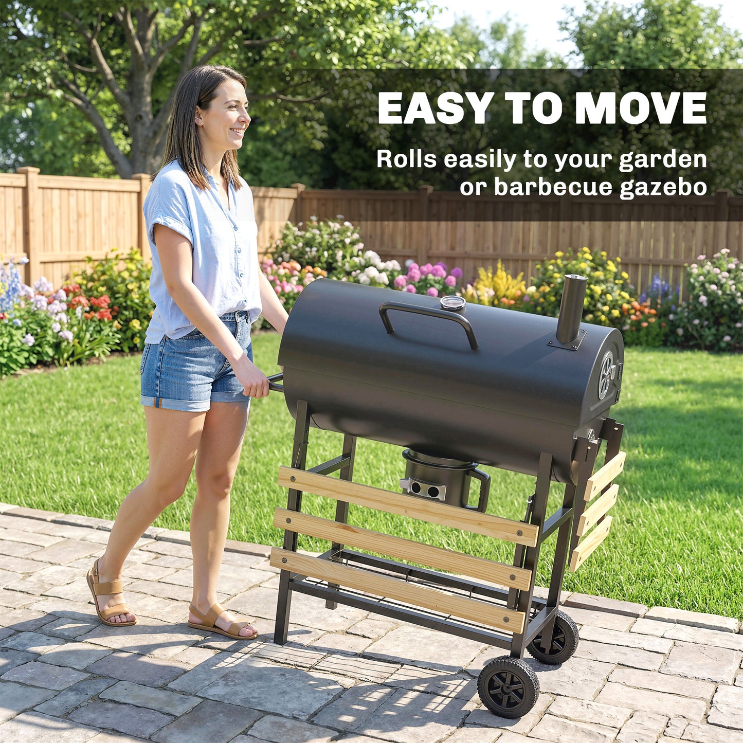 Charcoal Grill, Barrel BBQ Smoker with Warming Rack