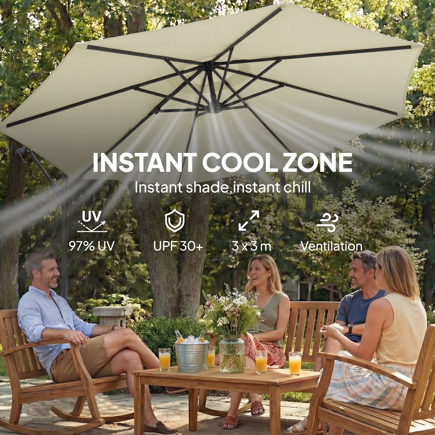 3 m Garden Cantilever Parasol with Cross Base, Sandbag
