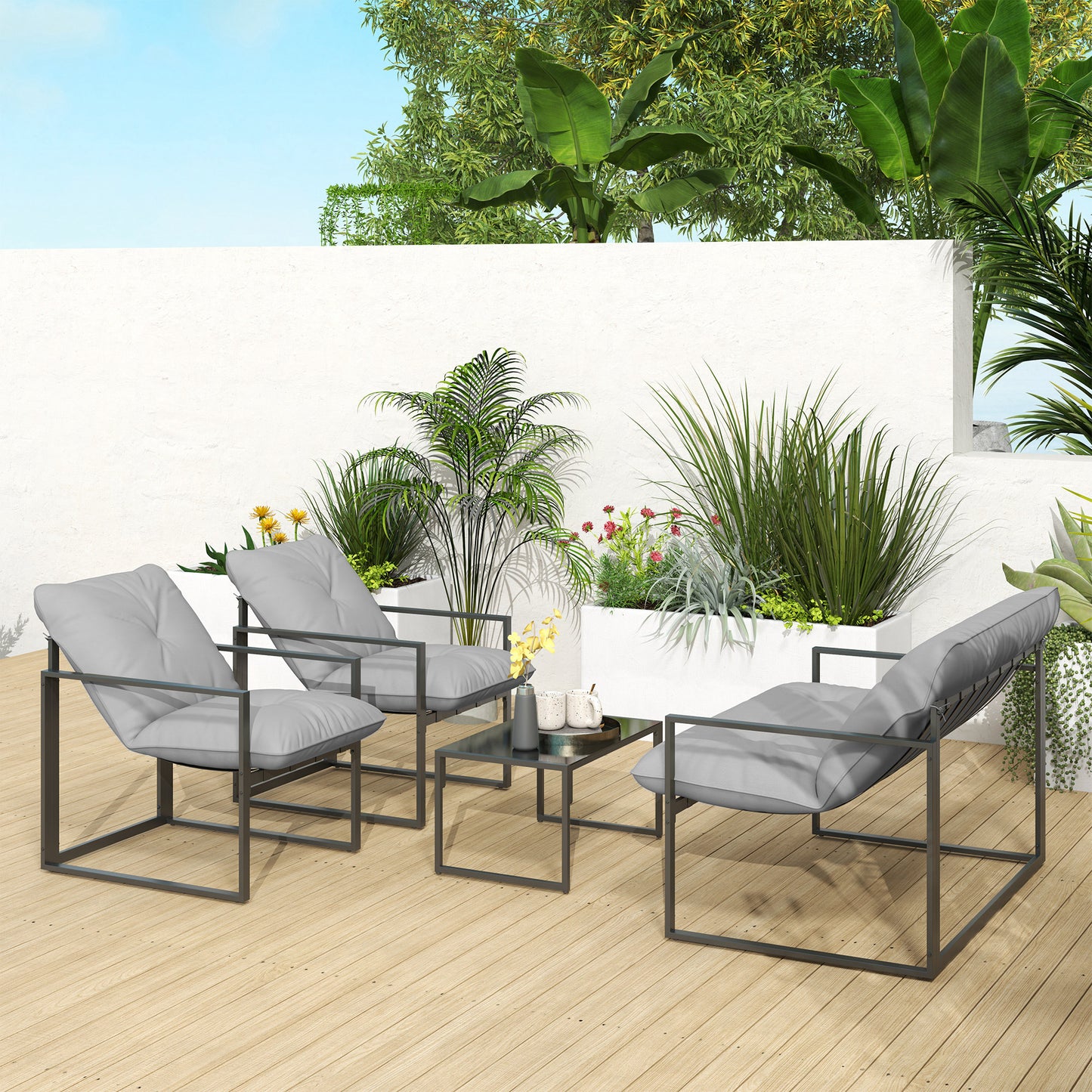 Four-Piece Relaxed Back Garden Dining Set - Black/Light