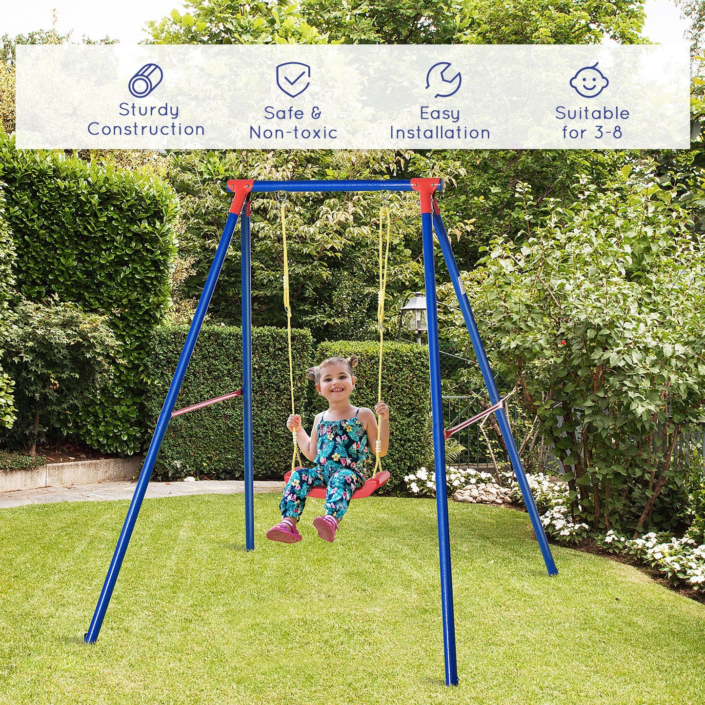 Kids Swing Set Toddler Swing Adjustable Rope Heavy Duty A-Frame