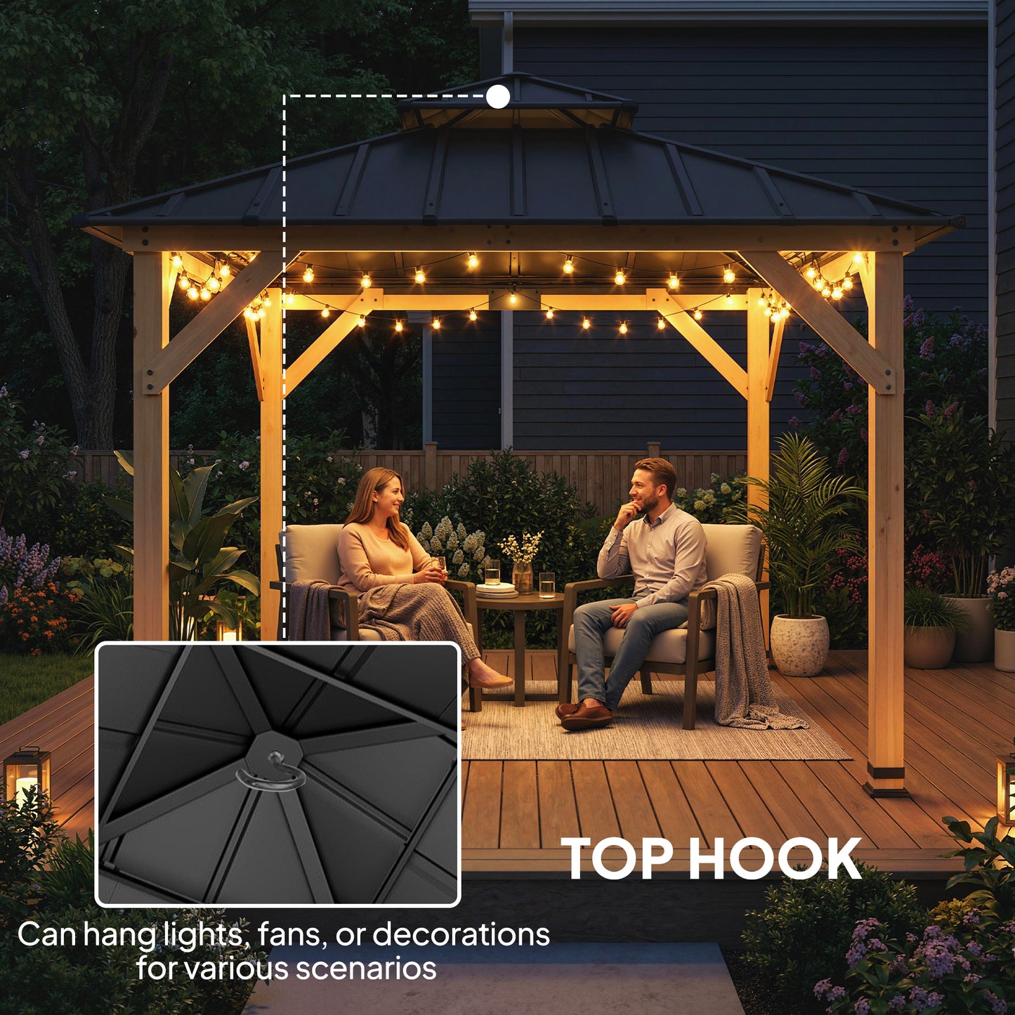 3 x 3 m Outdoor Hardtop Gazebo Canopy with 2-Tier Steel Roof