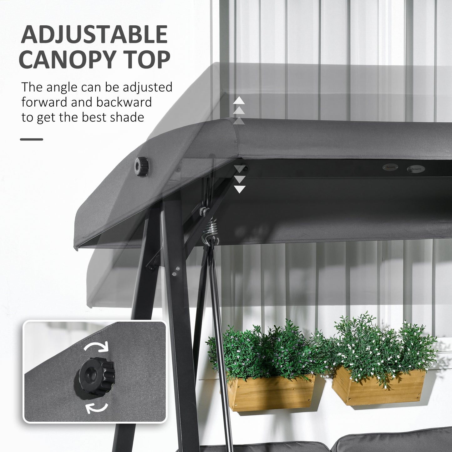 Two-Seater Garden Swing Bench, with Adjustable Canopy