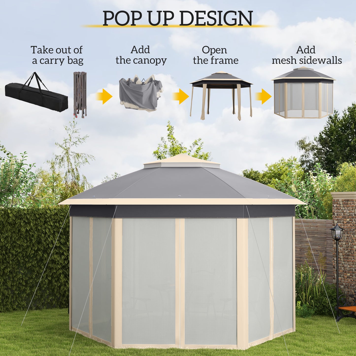 Hexagon Pop Up Gazebo Outdoor Patio Gazebo Double Roof Instant