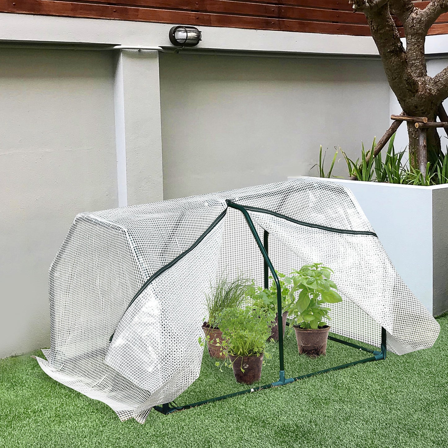 Mini  Greenhouse Grow House PVC Cover Steel Frame White 99L x 71W x