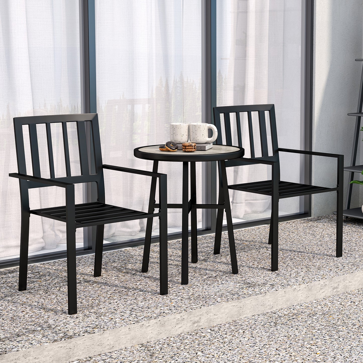 3 Piece Patio Bistro Set with Plastic Top, 2 Stackable Chairs