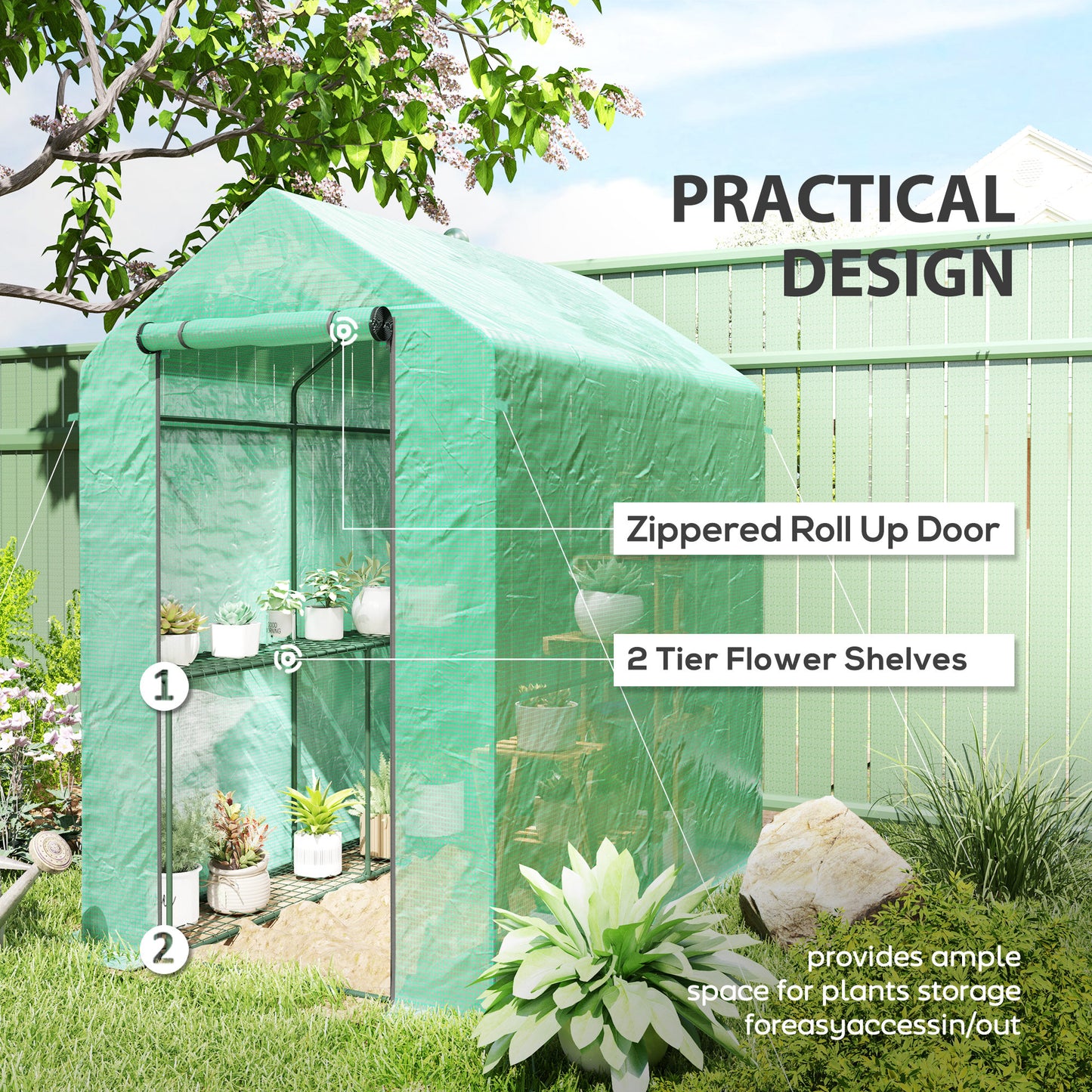 120 x 186cm Walk-In Greenhouse, with Shelves
