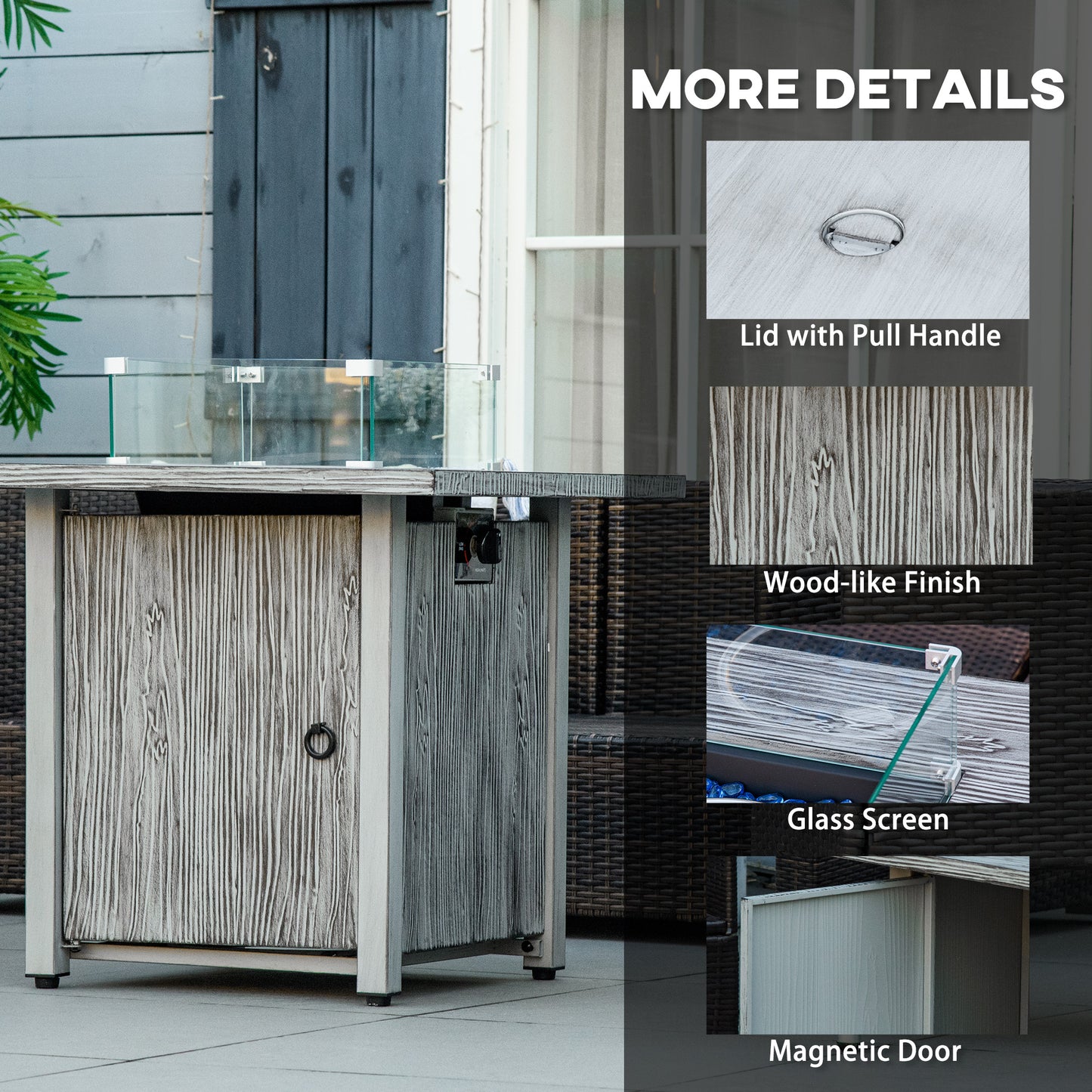 71cm 50,000 BTU Gas Fire Pit Table with Cover and Glass Screen