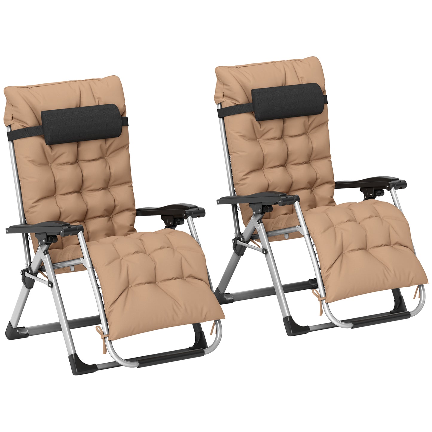 2 Piece Reclining Zero Gravity Sun Loungers with Cushions
