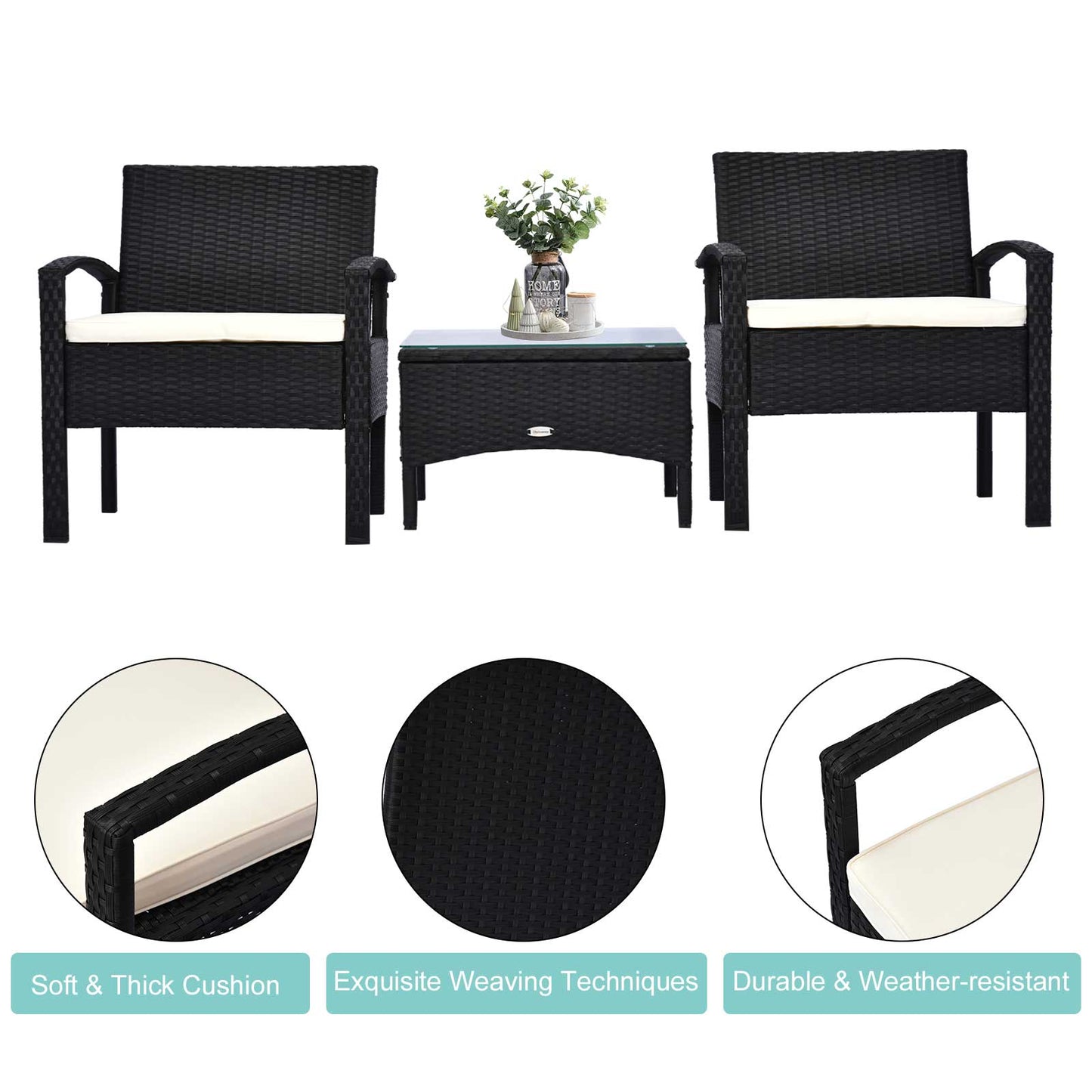 2 Seater Rattan Bistro Set, Steel