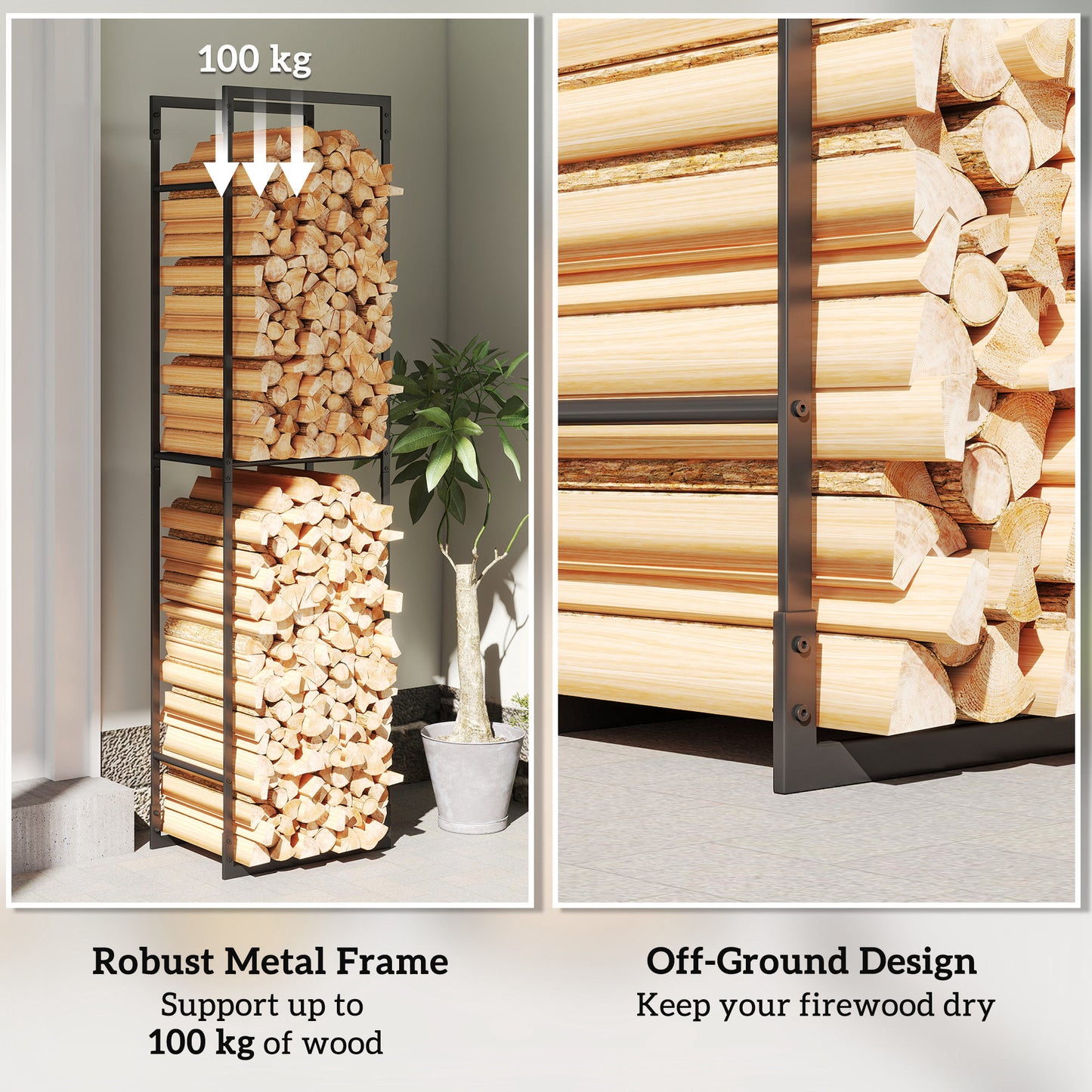 Metal Firewood Log Holder, Heavy Duty Firewood Rack